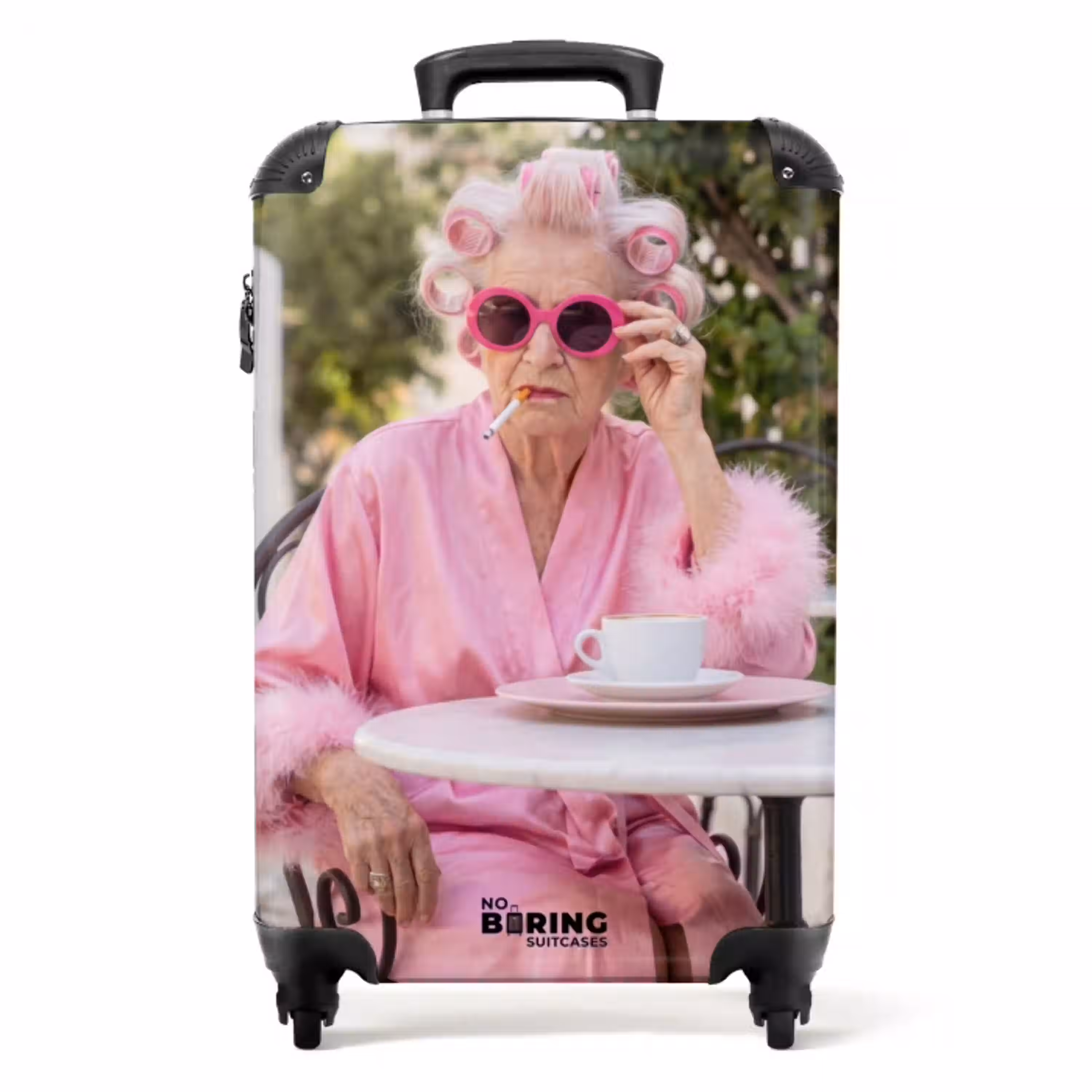 Ochtendjas - Krulspelden - Roze NBS - Handbagage koffer - Volwassenen Unisex middel -productfoto_recht