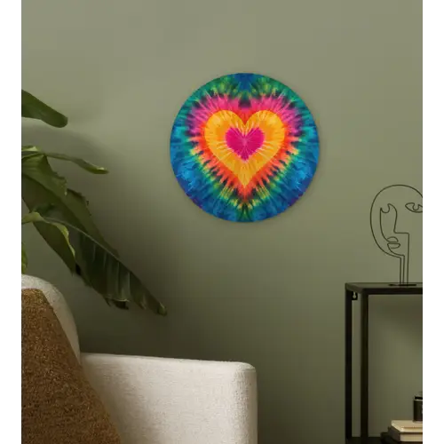 Hart - Tie Dye - Kleurrijk Wandcirkel kunststof plaat 5mm dik klein -sfeer3