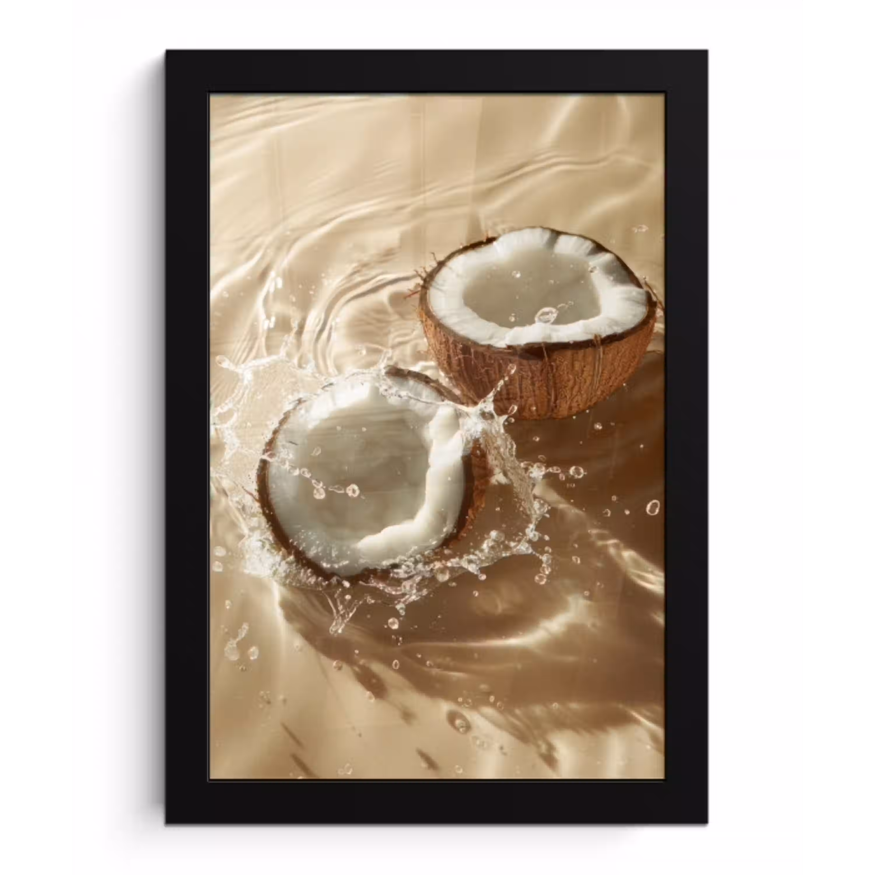 Kokosnoot - Water - Beige - Spetters fotolijst zwart zonder passe partout klein -3d