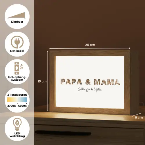 Papa & Mama - Lettercollage Light Box met kabel (Tafellamp) klein -USP_NL