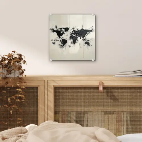 Wereldkaart - Zwart - Inkt plexiglas 5mm klein -sfeer4