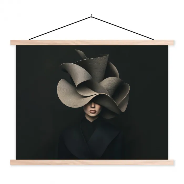 Zwarte - Hoed - Vrouw textielposter latten blank klein -3d