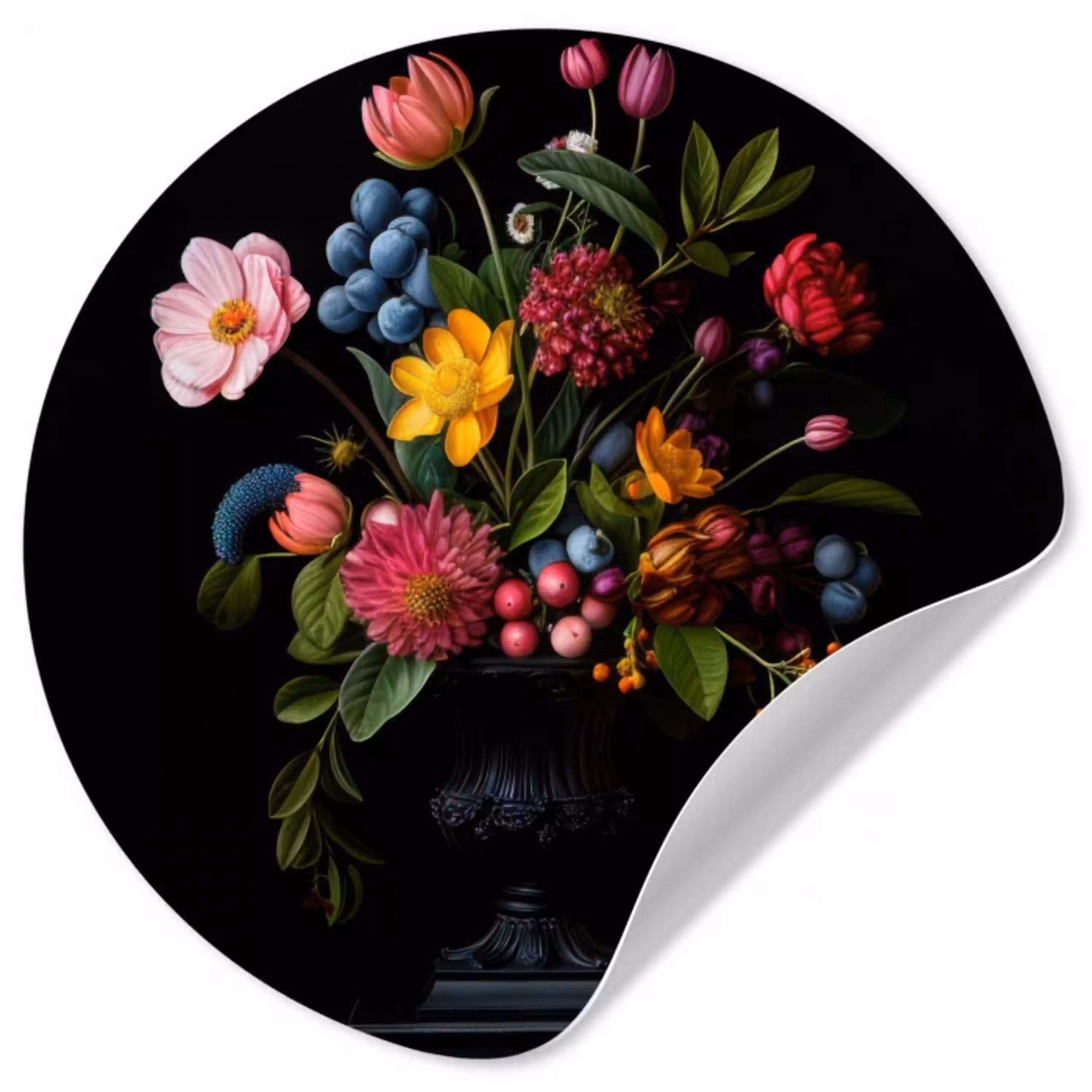 Bloemen - Vrolijk - Vaas Wandcirkel behangsticker klein -3d