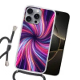 Abstract - Swirl - Futuristic - Neon Hoesje iPhone 16 Pro Max met koord klein -sfeer1