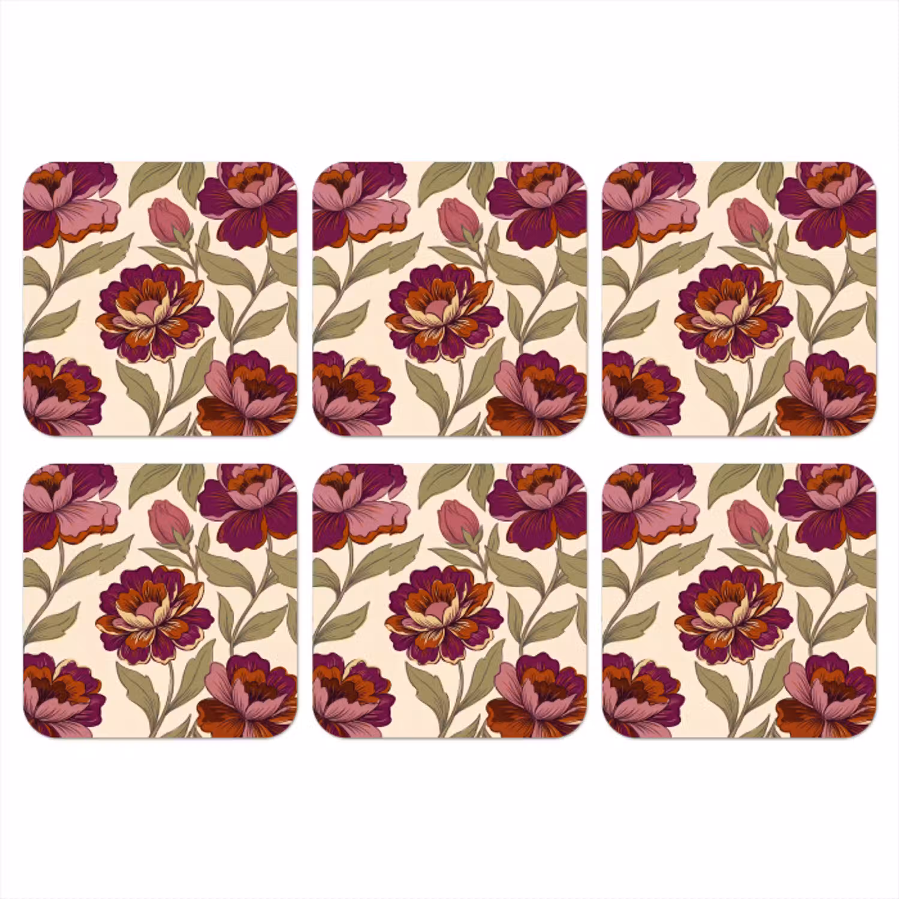 Bloemen - Patroon - Natuur - Modern - Paars onderzetter kurk middel -3d