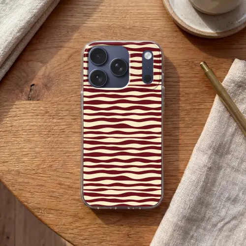 Golven - Rood - Patroon - Crème Telefoonhoesje iPhone 17 Pro klein 878 -sfeer1