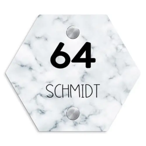 Lichtblauw marmer - Modern Naambord Hexagon klein -3d