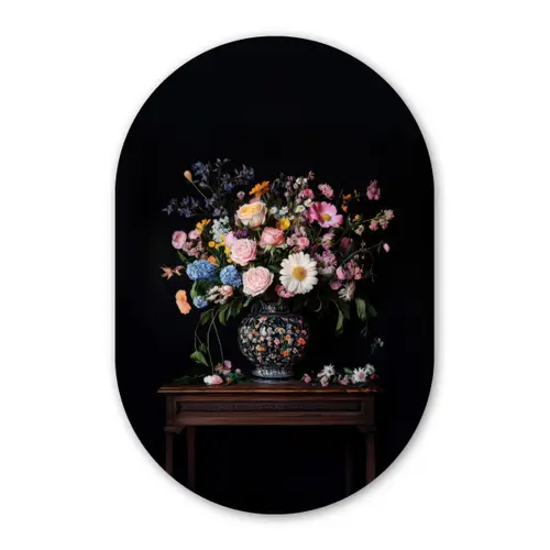 Bloemenvaas - Hout - Bloemen - Boeket Wandcirkel Ovaal Glas middel -3d