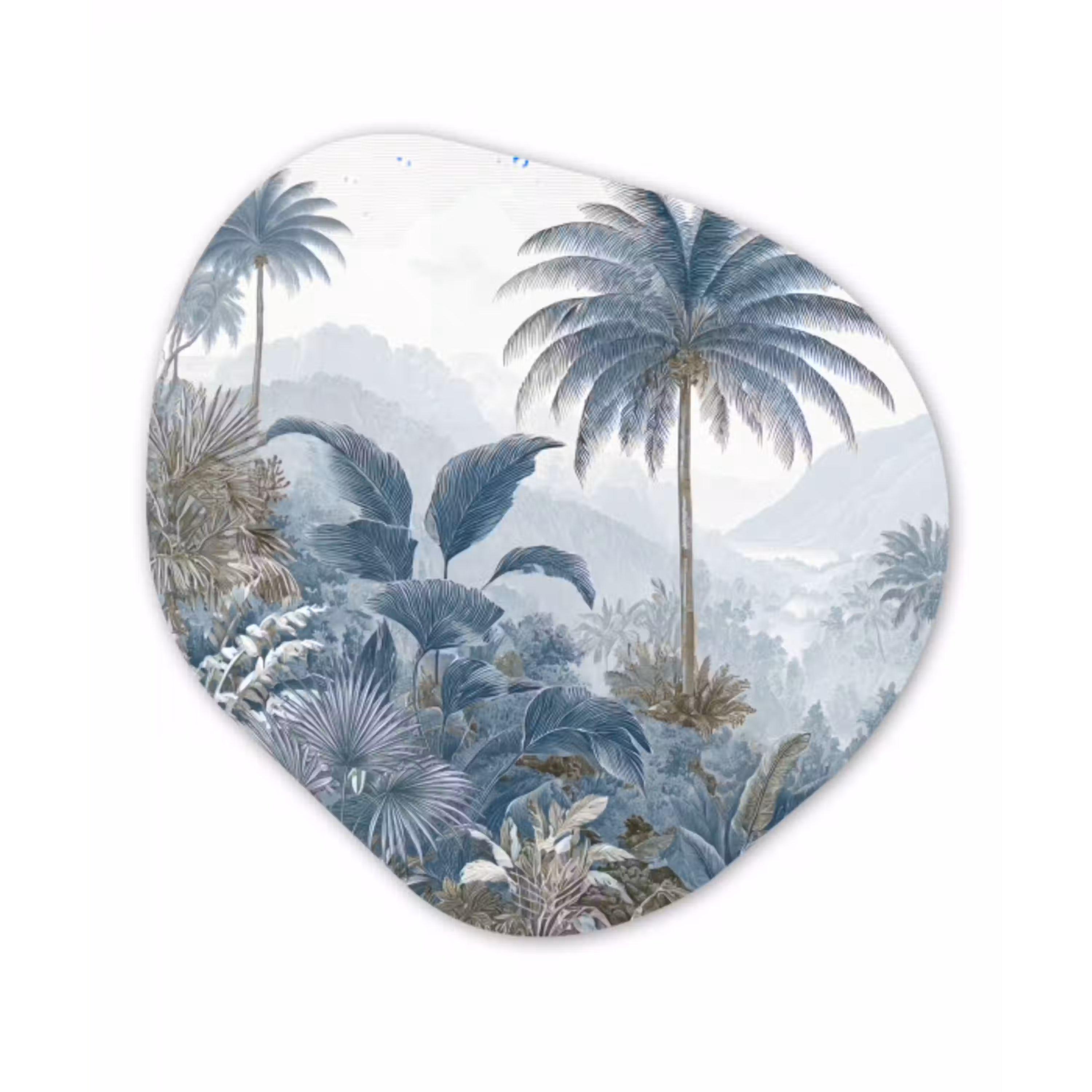Jungle - Modern - Blauw - Groen Wandcirkel Organisch Aluminium middel -3d