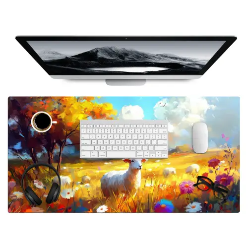 Schaap - Weide - Bloemen Muismat XXL klein -3d