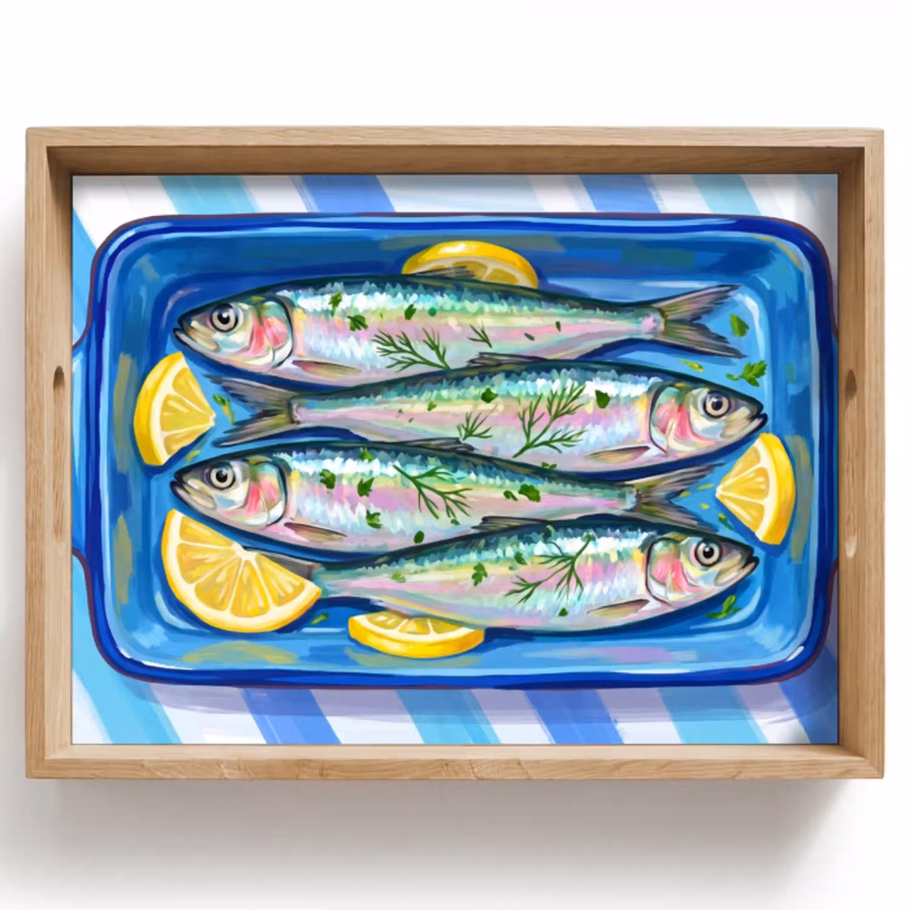 Vis - Citroen - Kruiden - Eten - Blauw Dienblad Rechthoek middel -z3d_shopping