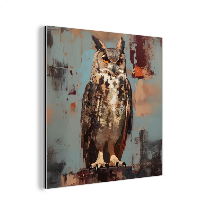 Geschilderd - Abstract - Uil - Bruin aluminium wit klein -3d