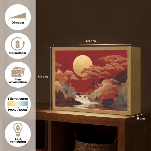 Volle maan - Landschap - Waterval Light Box met batterij (Wandlamp) middel -USP_websiteoverzichtNL