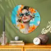 Bloemen - Vrouw - Zonnebril - Blauw Wandcirkel Organisch Plexiglas middel -sfeer2