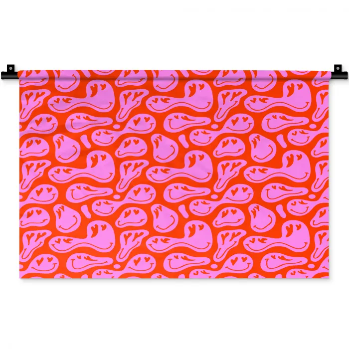 Valentijn - Smiley - Rood - Roze Wandkleed katoen klein 269 -zz3d