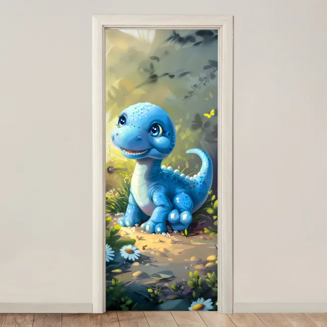 Deursticker - Dino - Blauw - Baby - Dinosaurus