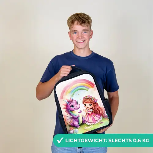 Meisje met paarse draak onder regenboog Rugzak - Zwart middel -sfeer7_NL