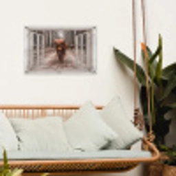 Hooglander door het Raam tuinposter los doek klein -sfeer7