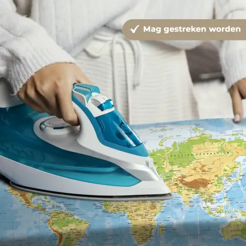 Wereldkaart - Staatkundig - Blauw - Aarde - Educatief Wandkleed katoen klein -sfeer9