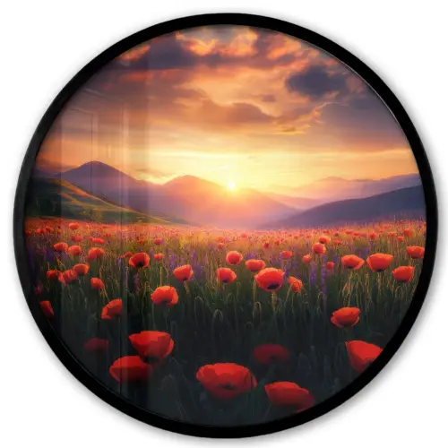 Landschap - Zonsondergang - Bloemenveld Fotolijst rond zonder passe partout klein -3d