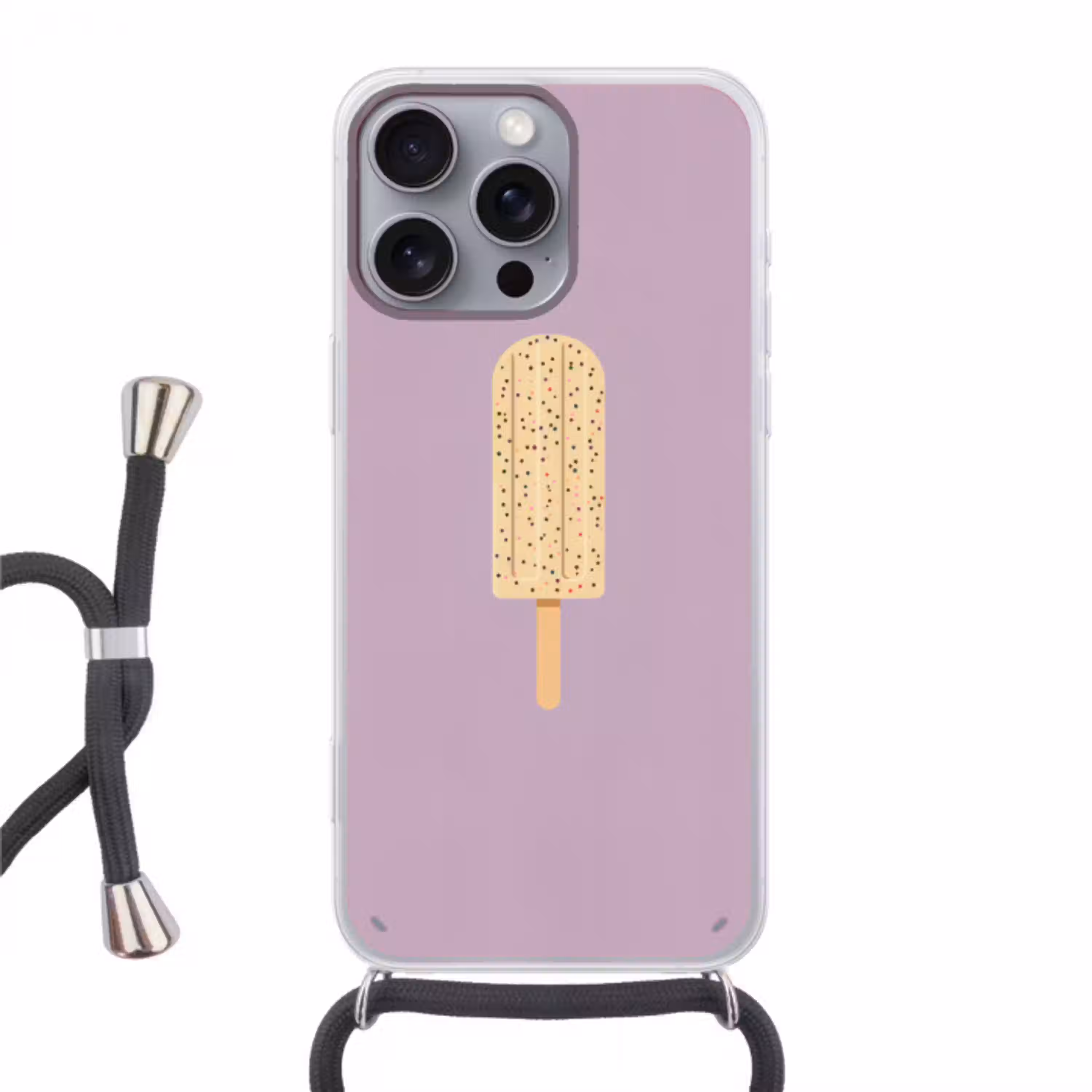 Beige - Ijsje - Spikkels Hoesje iPhone 16 Pro Max met koord klein -3d