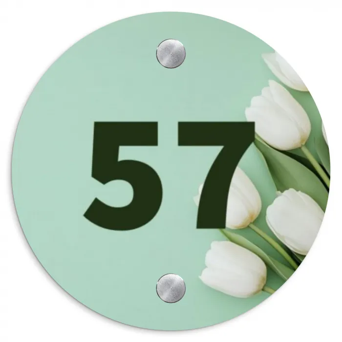 Witte tulpen - Traditioneel Naambord Rond klein -3d