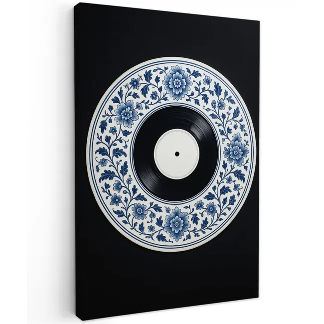 Vinyl - LP - Delfts Blauw - Muziek Tuinposter op houten frame 2 cm dik klein -3d