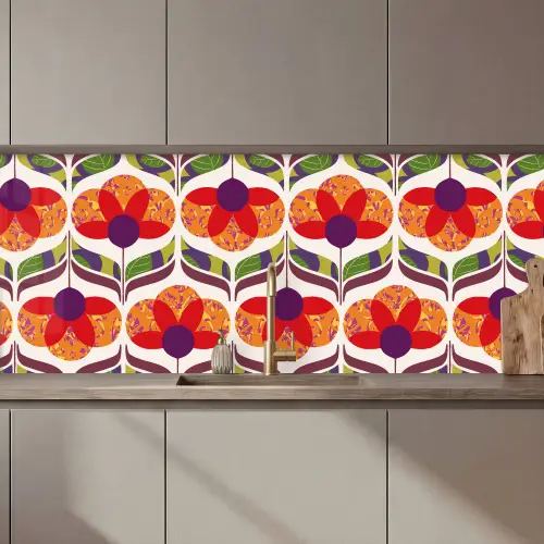 Retro - Flower Power - Vintage - Kleuren keuken achterwand 2 middel 871 zz_3dshopping