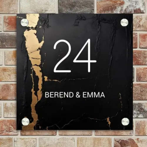 Zwart goud structuur - Klassiek Naambord Vierkant klein -sfeer2