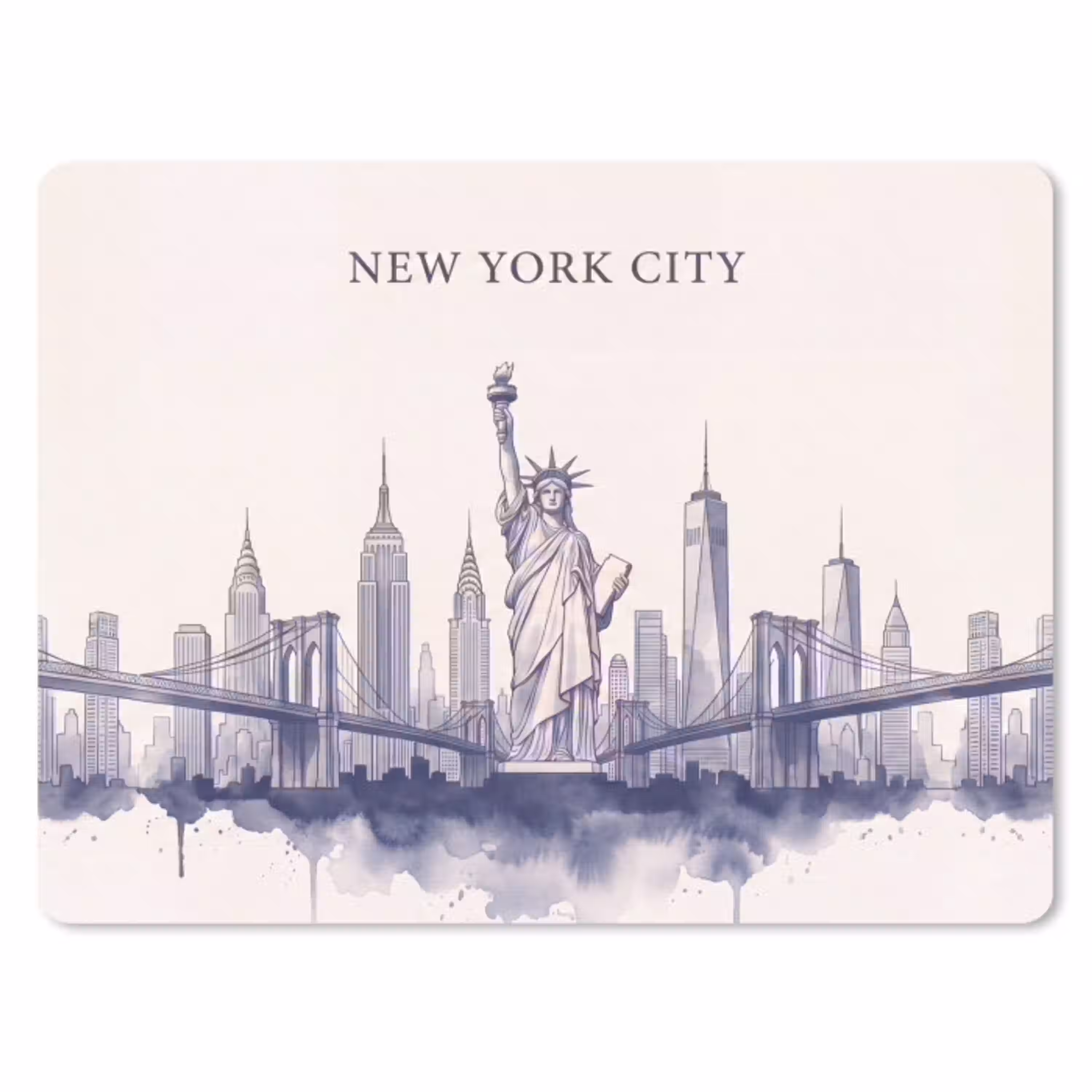 New York - Vrijheidsbeeld - Skyline - Illustratie - Blauw muismat rubber klein -3d