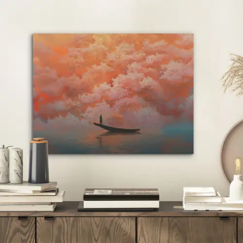 Zee - Boot - Wolken - Oranje PET vilt klein -sfeer1
