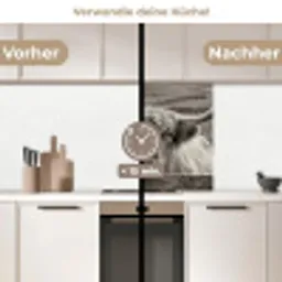 Schotse hooglander - Zwart - Wit - Hout keuken achterwand 2 middel -voor-na2_DE