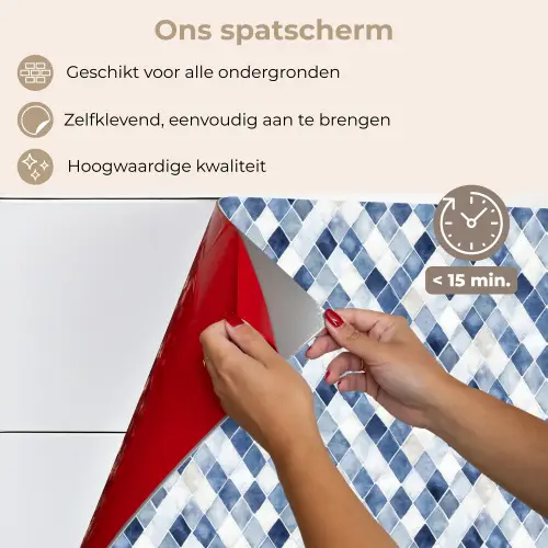 Diamant - Patroon - Blauw - Wit keuken achterwand spatscherm klein 900 -spatscherm_NL