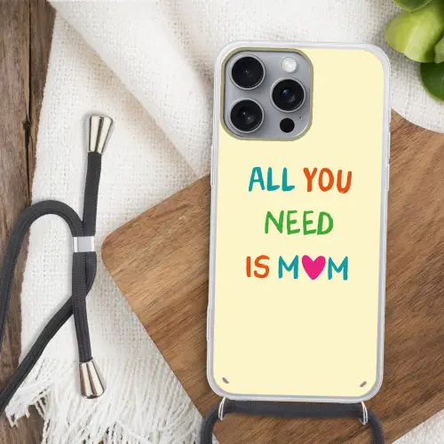 Hartje -  Moeder - Tekst - Kleurrijk Hoesje iPhone 16 Pro Max met koord klein -sfeer4