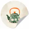 Theepot - Groen - Bloemen - Oranje Wandcirkel behangsticker klein -3d