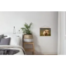 Schotse hooglander - Bergen - Grasveld textielposter latten blank klein -woonkamer