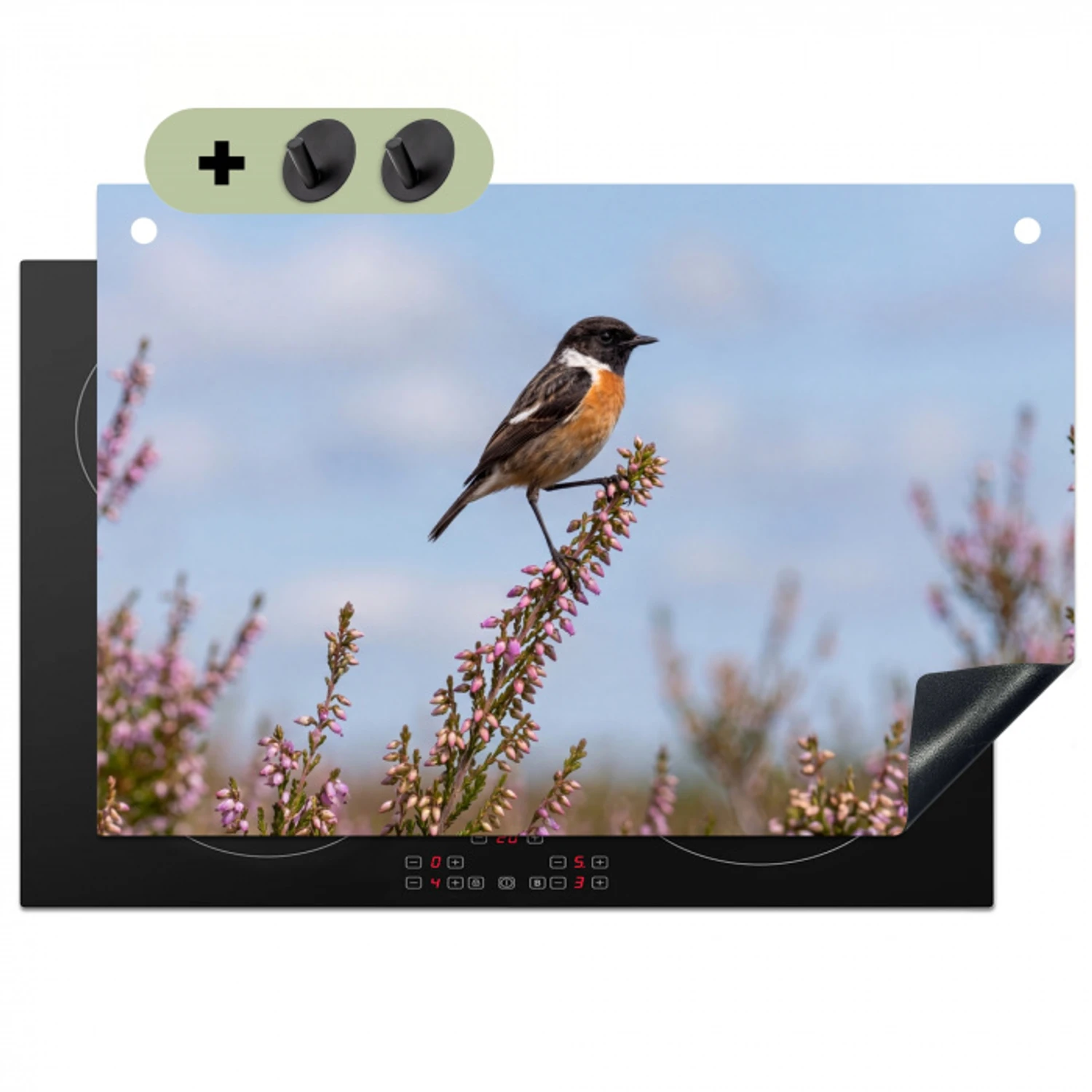 Roodborsttapuit - Heide - Paars - Natuur - Sfeervol Inductie beschemer met haakjes klein -3d