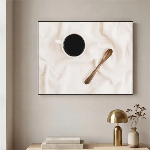 Koffie - Lepel - Mok Textielframe zwart klein -sfeer2