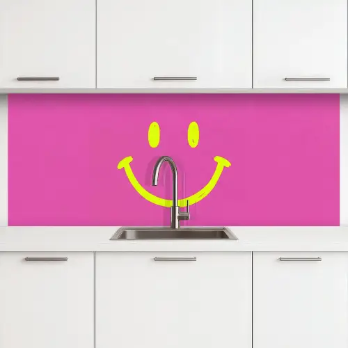 Smiley - Vrolijk - Roze keuken achterwand 2 middel -3d