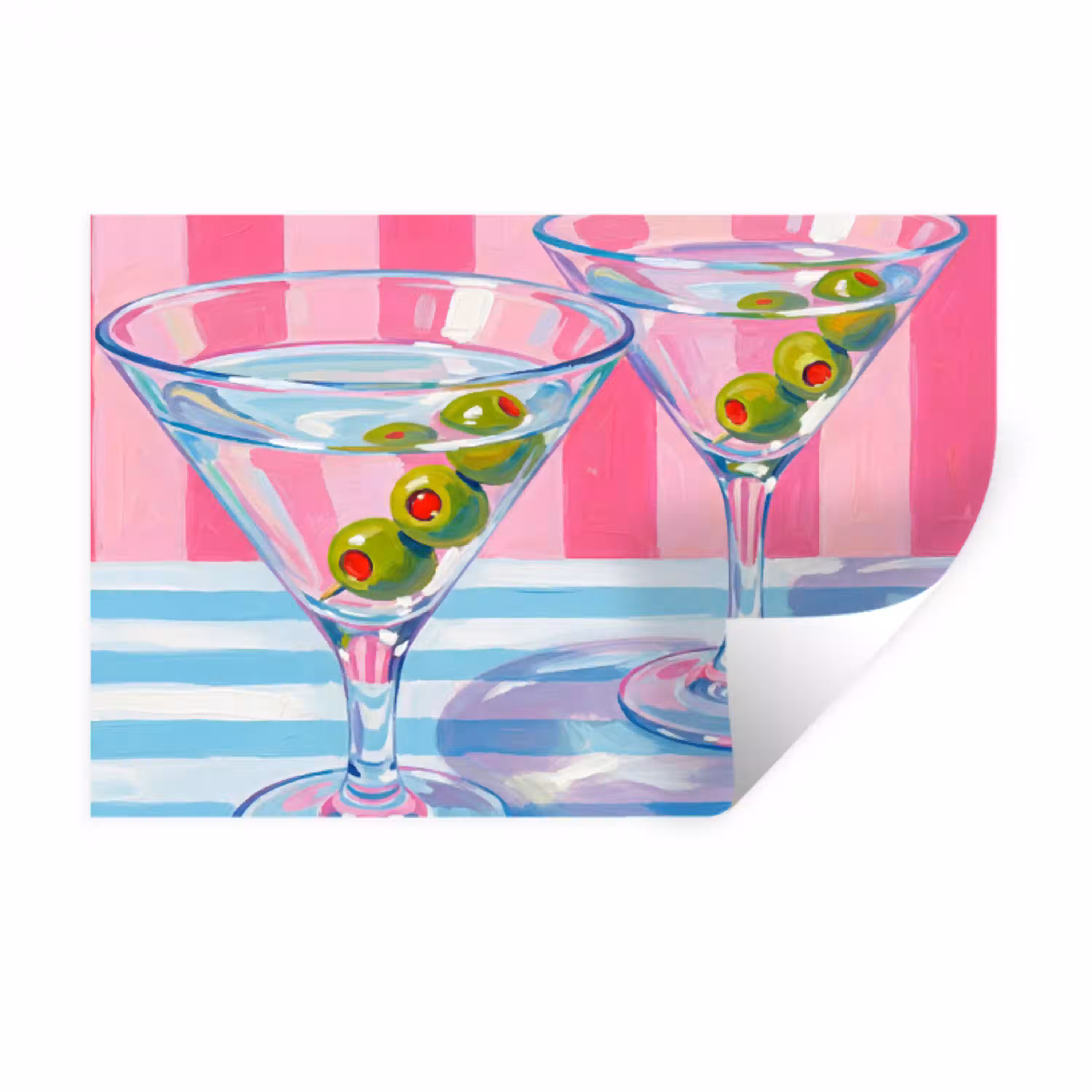 Cocktail - Olijven - Kunst - Modern - Roze Muursticker klein -3d