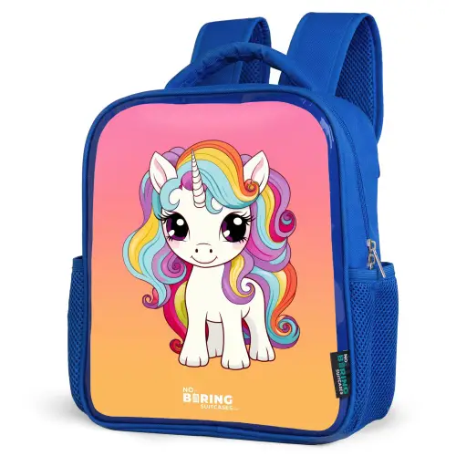 Kleine eenhoorn met regenboog kleuren Kinderrugzak - Blauw middel -schuin