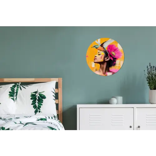 Vogel - Vrouw - Abstract - Bloem Wandcirkel aluminium klein -slaapkamer