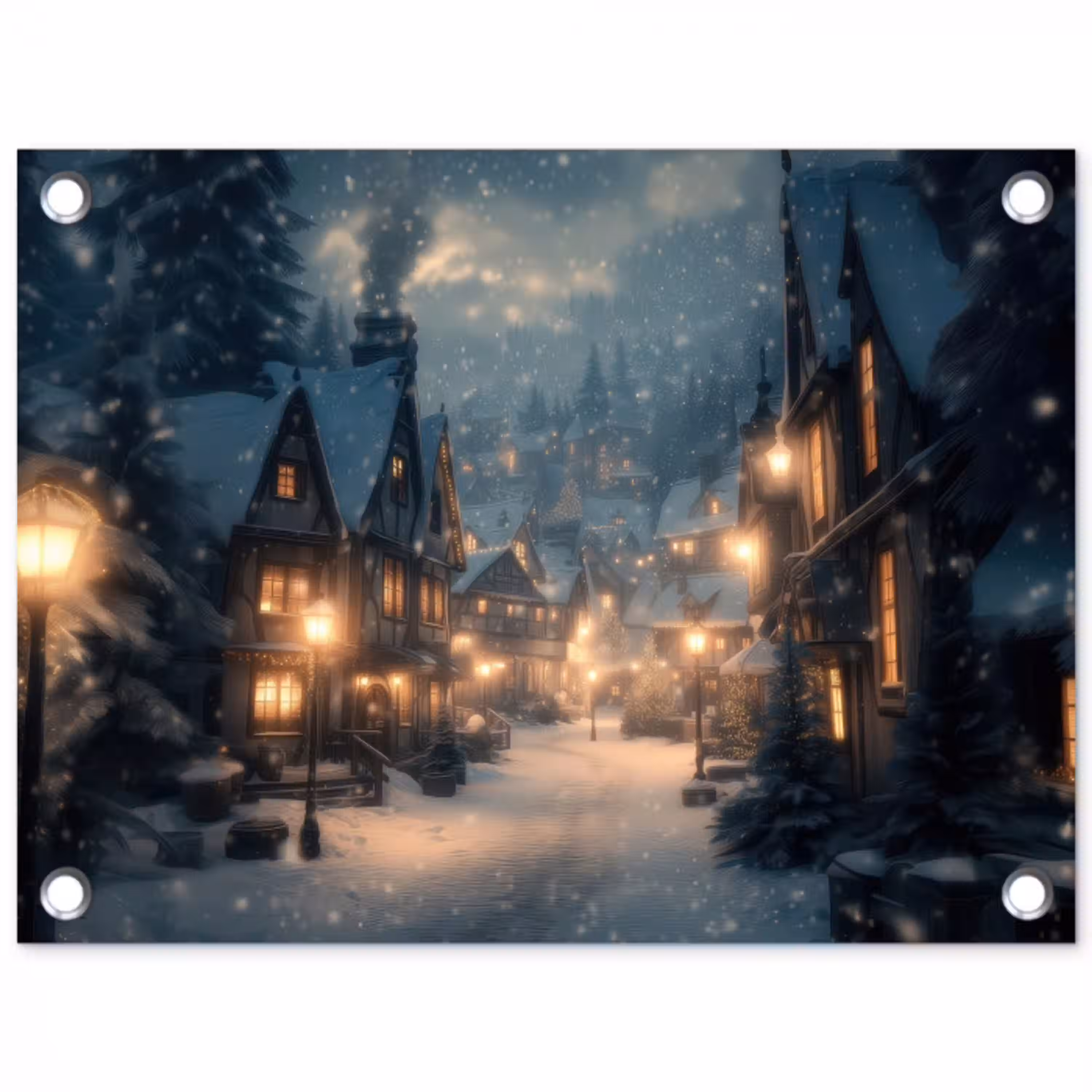 Winterdorp - Sneeuw - Donker tuinposter los doek klein -3d