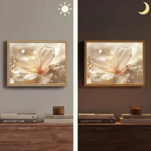Bloem - Wit - Glitter - Goud - Modern Light Box met batterij (Wandlamp) middel -sfeer3