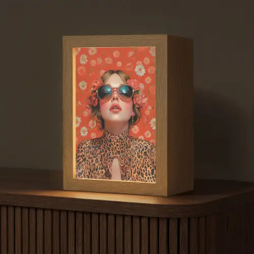 Vrouw - Kleurrijk - Dierenprint - Bloemen Light Box met kabel (Tafellamp) klein -z3d_website