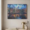Grachten Amsterdam - Huizen - Stad - Kleurrijk Textielframe - compleet frame klein -sfeer2