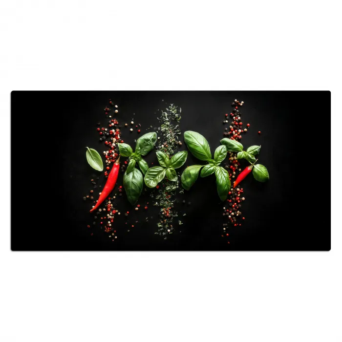 Chilipepers - Basilicum - Blaadjes - Rood Muismat XXL klein -3d_leeg