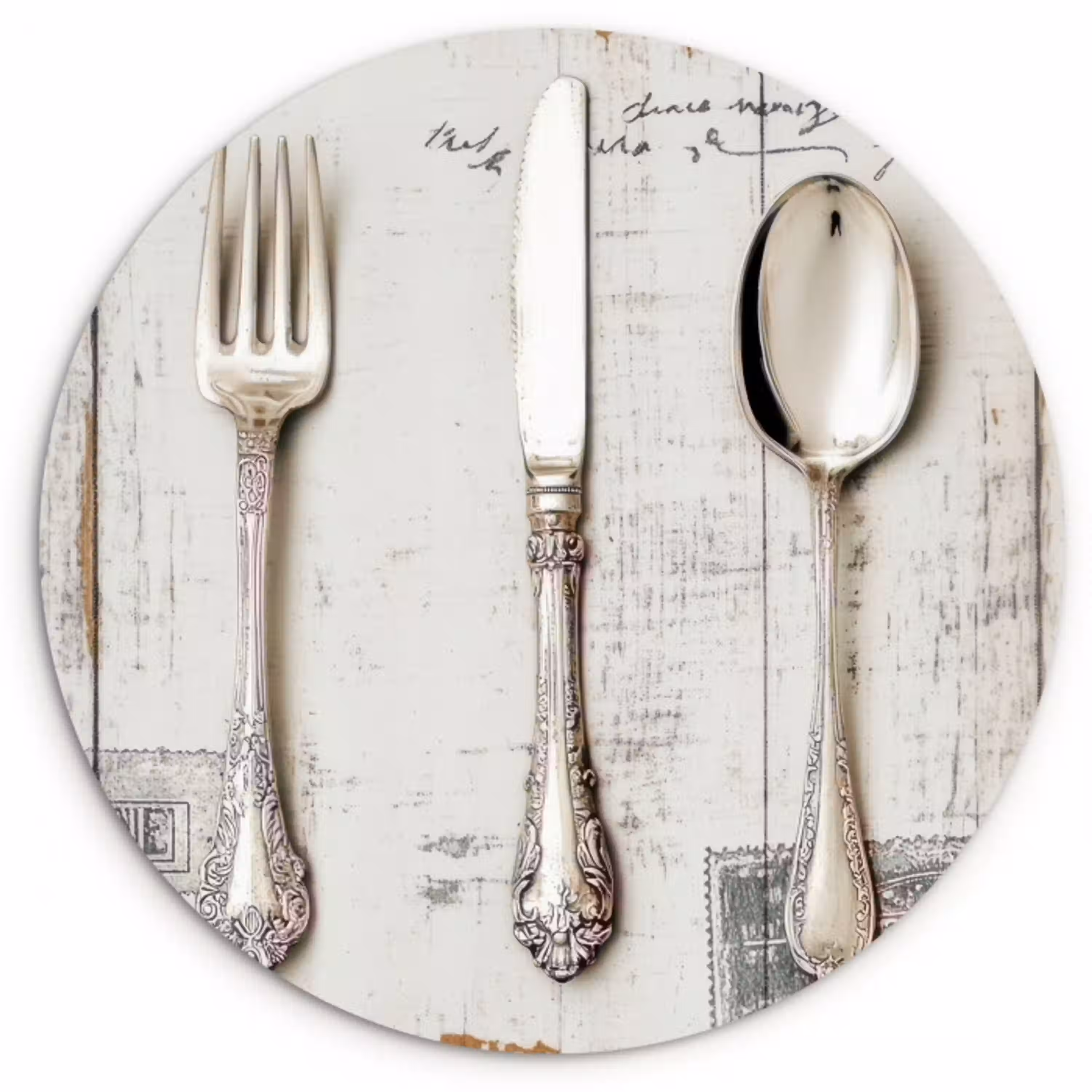 Zilver - Bestek - Hout Wandcirkel kunststof plaat 5mm dik klein -3d