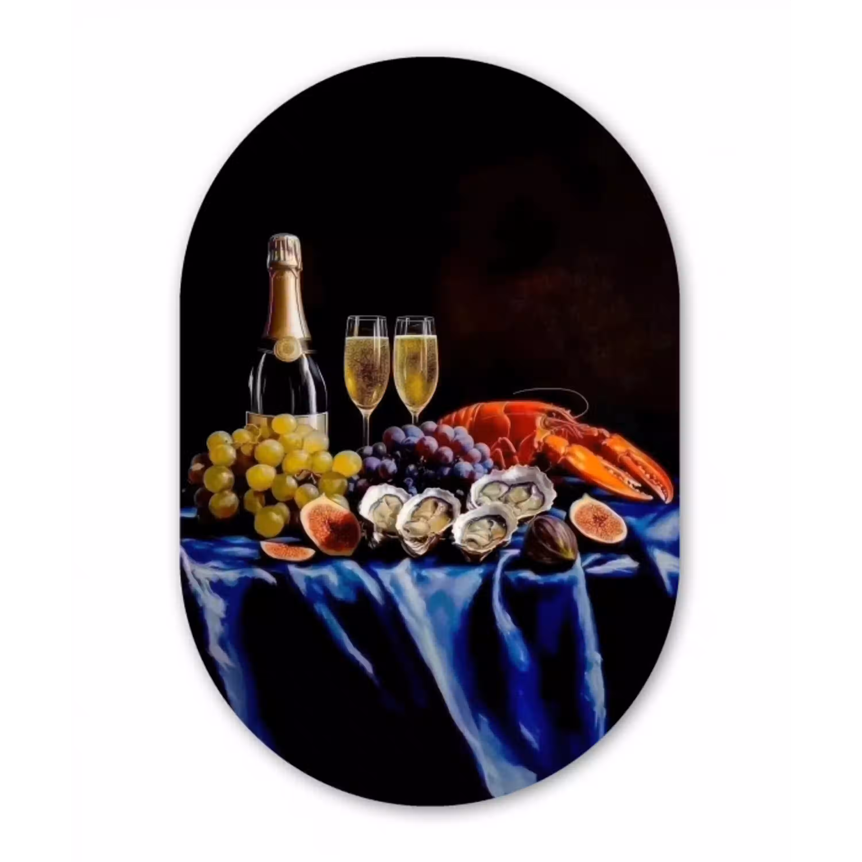 Champagne - Luxe - Oesters Wandcirkel Ovaal Aluminium middel -3d