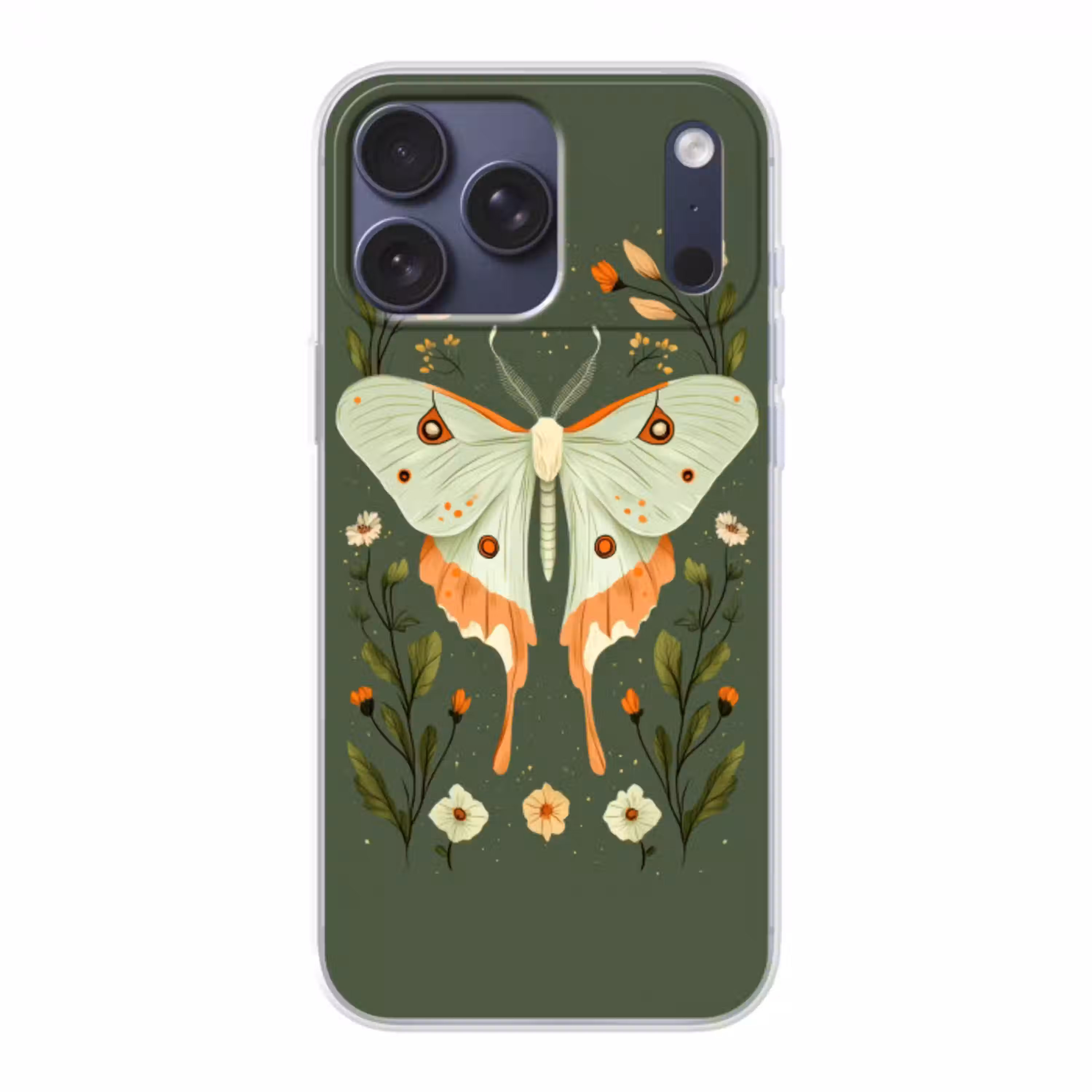 Bloemen - Bladeren - Olijfgroen - Vlinder Telefoonhoesje iPhone 17 Pro Max klein -3d